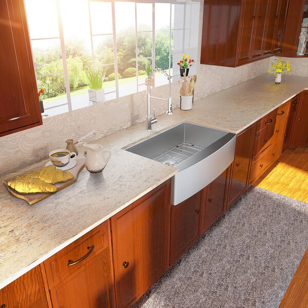 33in L x 21in W Farmhouse Kitchen Sink Stainless Steel Farm Sink Apron Front Single Bowl Kitchen Sink-Stainless Steel